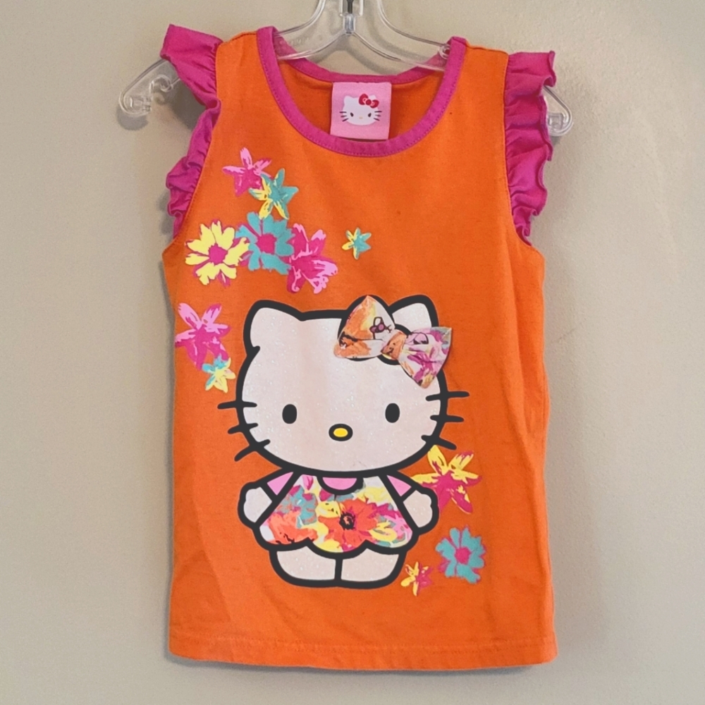 Hello Kitty orange/pink tank top with ruffle trim